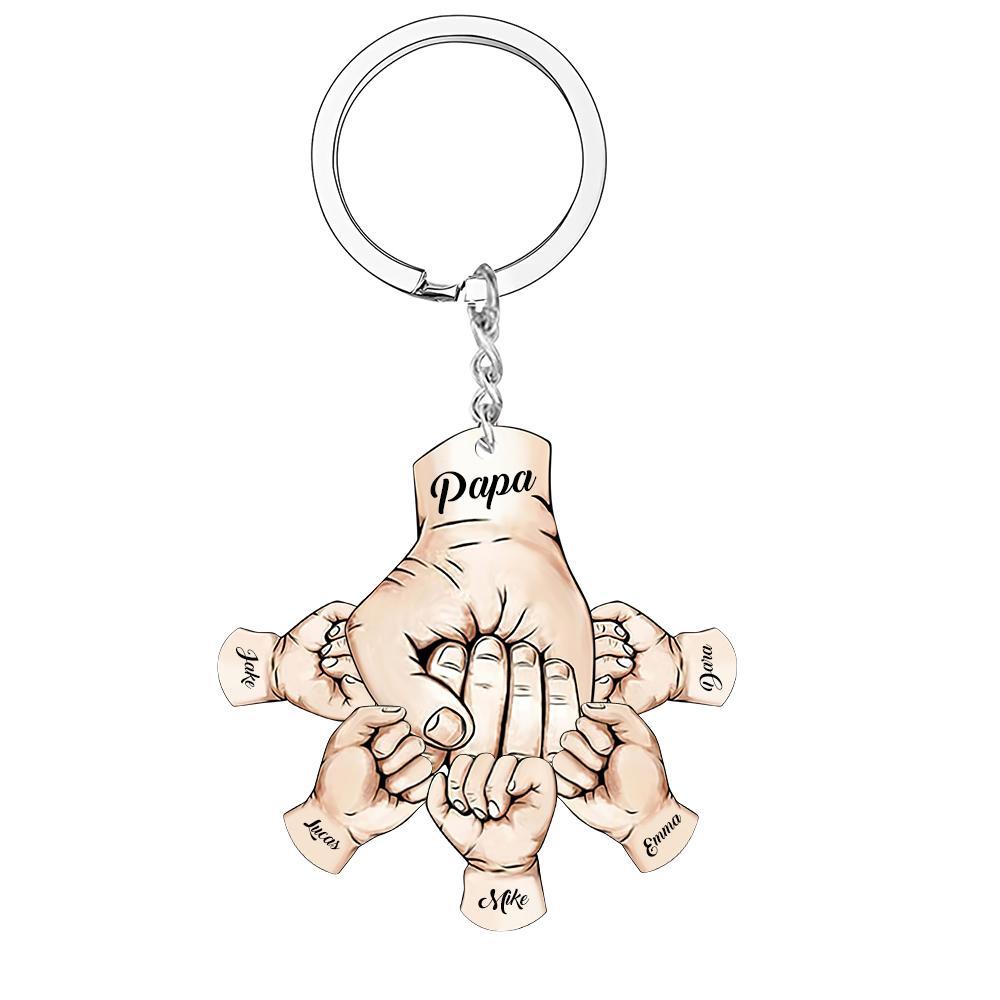 Custom Words Engraved Hand Shaped Keychain For Father's Day Holding Hands - soufeelmy