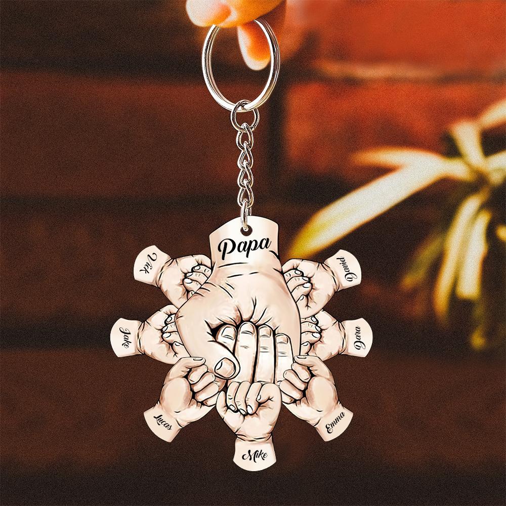 Custom Words Engraved Hand Shaped Keychain For Father's Day Holding Hands - soufeelmy