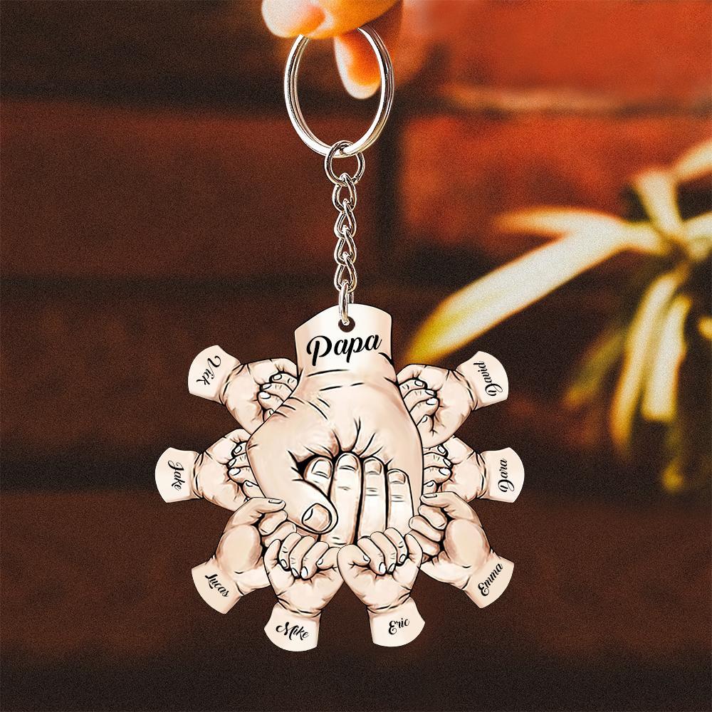 Custom Words Engraved Hand Shaped Keychain For Father's Day Holding Hands - soufeelmy