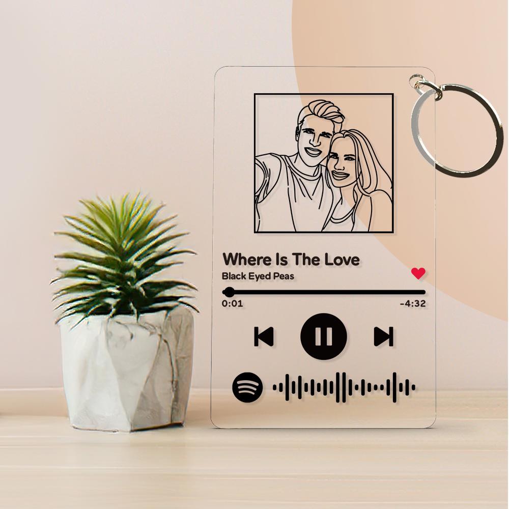 Custom Line Art Spotify Code Music Plaques Keychain, Engraved Custom Acrylic, Song Keychain - soufeelmy