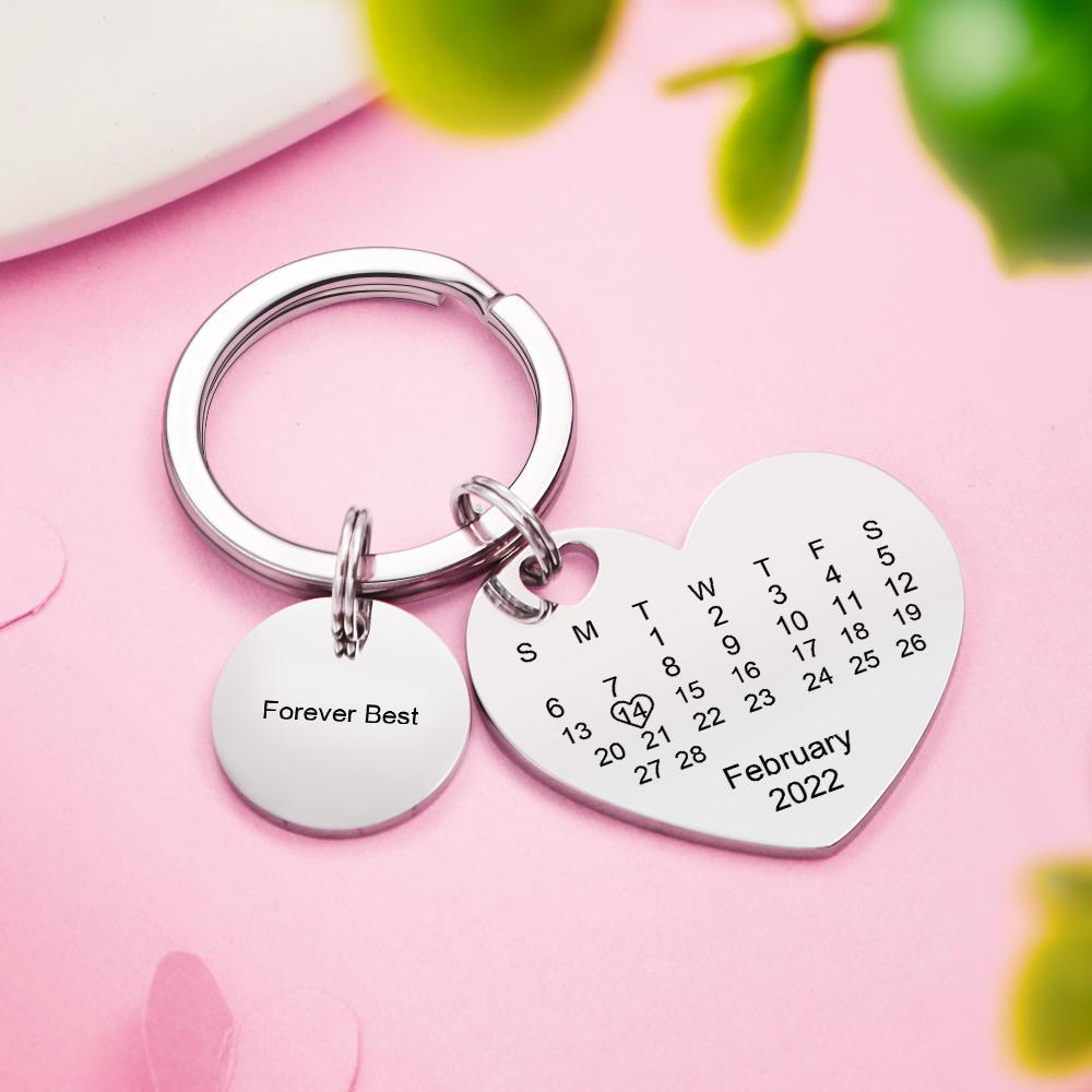 Custom Calendar Photo Keychain Personalized Keychain with Picture Engraved Text Keyring for Men Women - soufeelmy