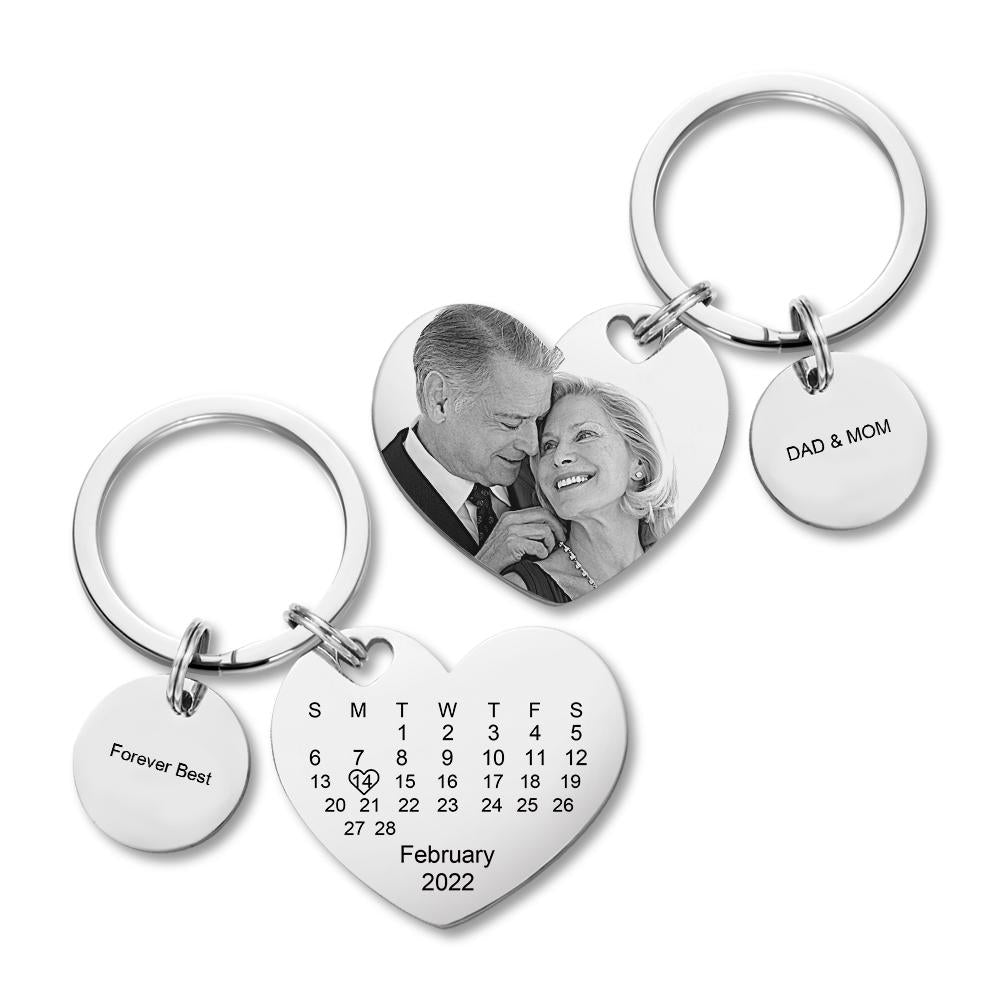 Custom Calendar Photo Keychain Personalized Keychain with Picture Engraved Text Keyring for Men Women - soufeelmy