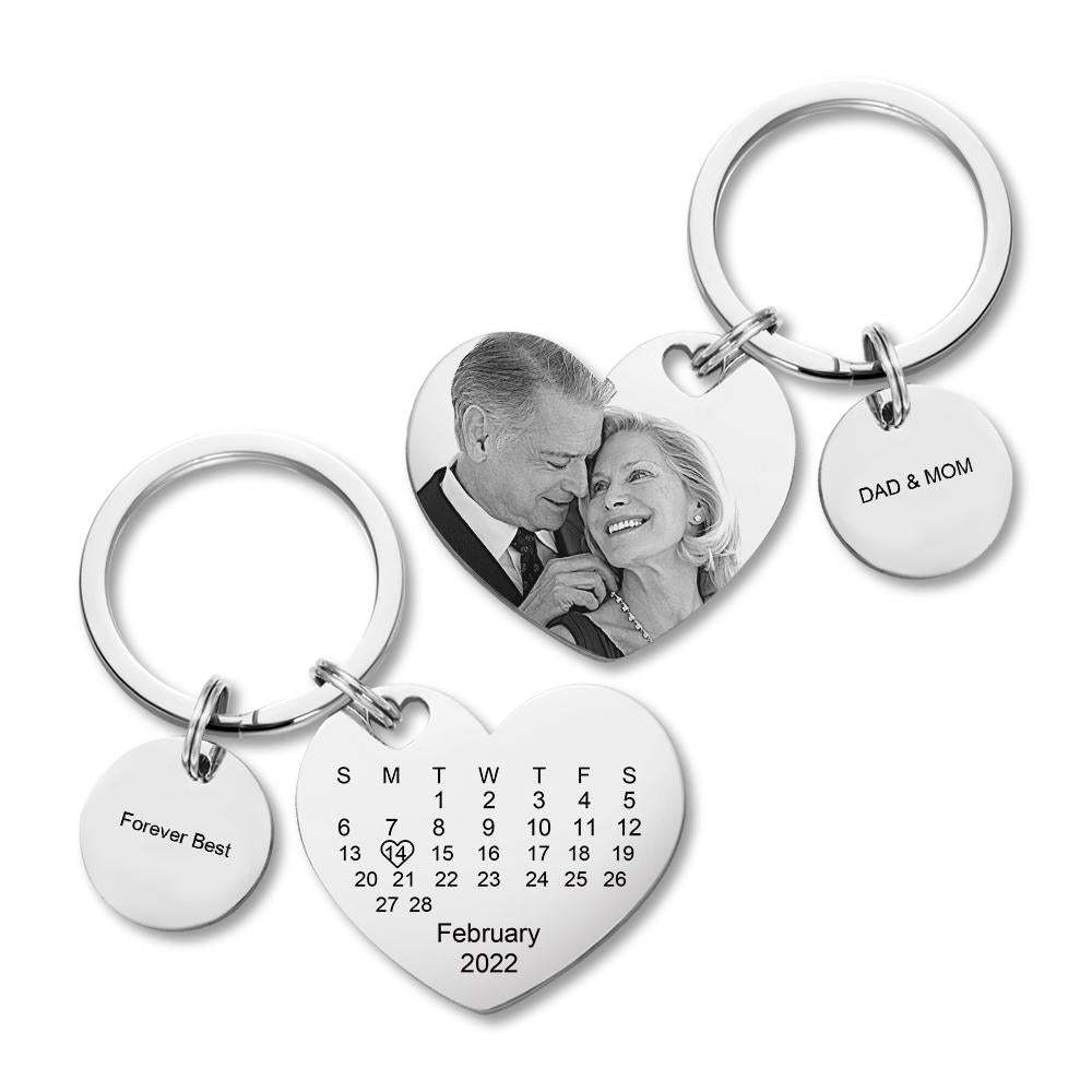 Custom Calendar Photo Keychain Personalized Keychain with Picture Engraved Text Keyring for Men Women - soufeelmy