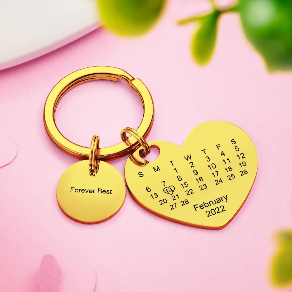 Custom Calendar Photo Keychain Personalized Keychain with Picture Engraved Text Keyring for Men Women - soufeelmy
