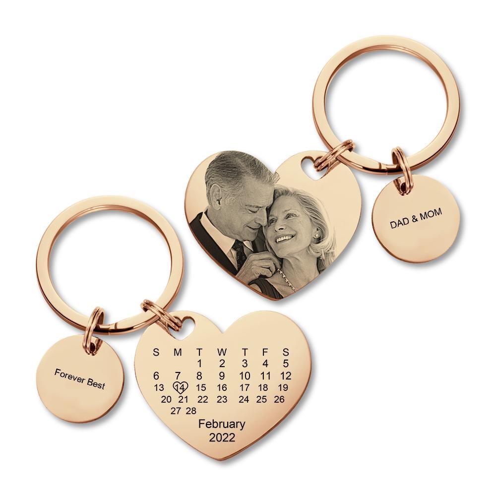 Custom Calendar Photo Keychain Personalized Keychain with Picture Engraved Text Keyring for Men Women - soufeelmy