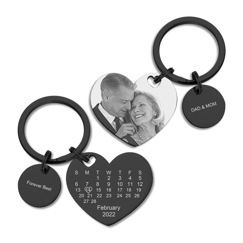 Custom Calendar Photo Keychain Personalized Keychain with Picture Engraved Text Keyring for Men Women - soufeelmy