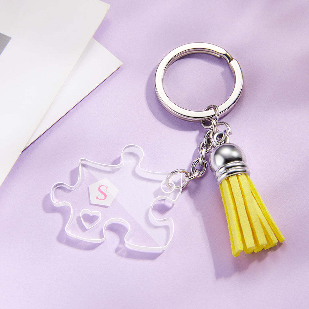 Custom Engraved Keychain Jigsaw Puzzle Couple Keychains Gift for Lover - soufeelmy