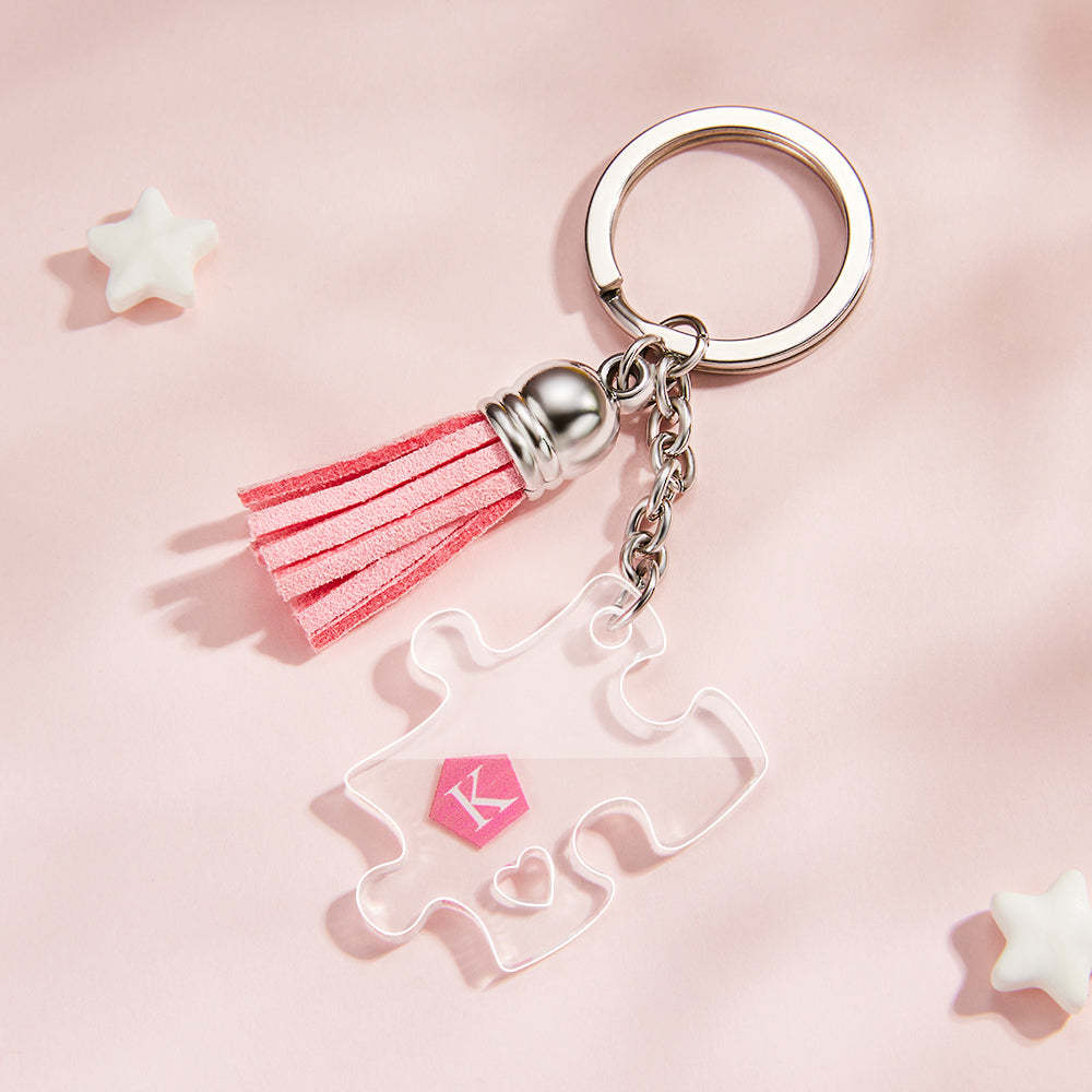 Custom Engraved Keychain Jigsaw Puzzle Couple Keychains Gift for Lover - soufeelmy