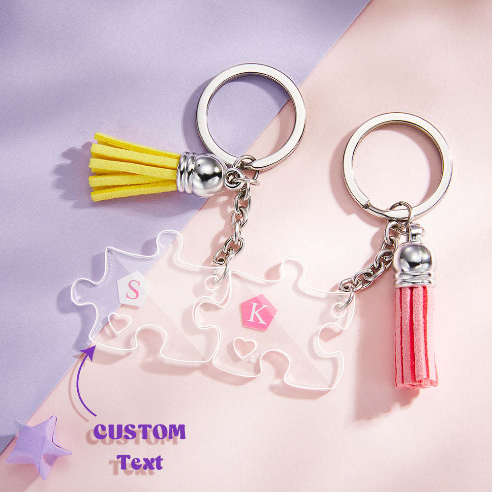 Custom Engraved Keychain Jigsaw Puzzle Couple Keychains Gift for Lover - soufeelmy