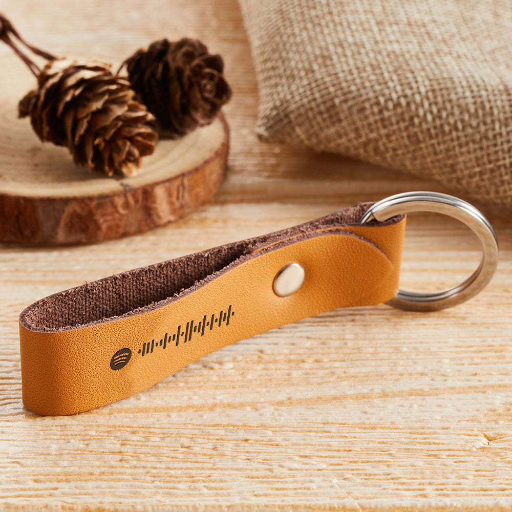 Custom Scannable Spotify Code Leather Keychain Personalized Music Song Key Chain Memorial Gifts for Him - soufeelmy