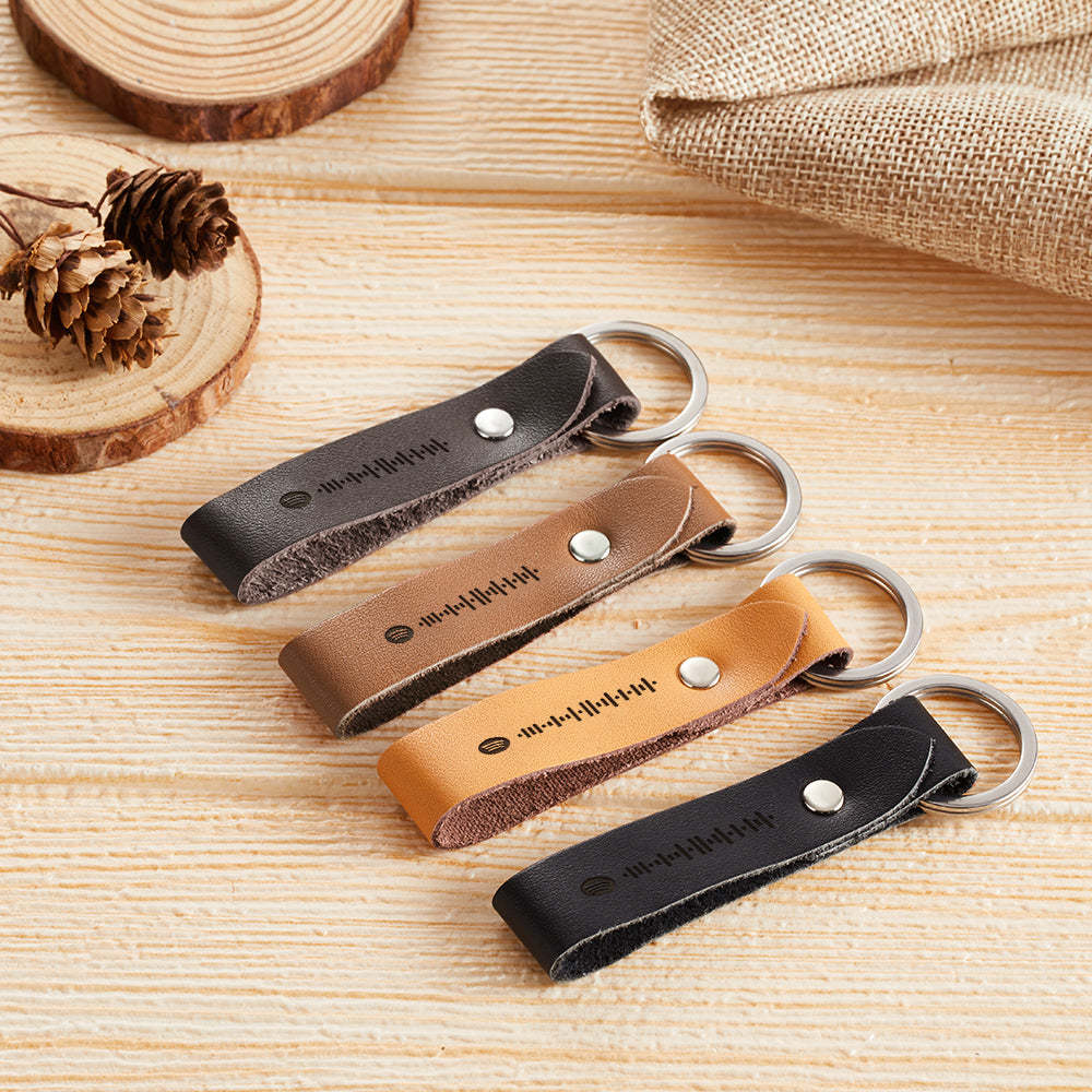 Custom Scannable Spotify Code Leather Keychain Personalized Music Song Key Chain Memorial Gifts for Him - soufeelmy