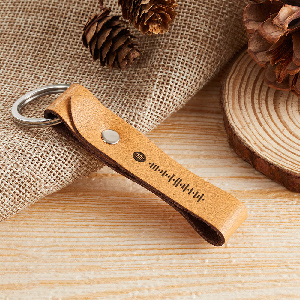 Custom Scannable Spotify Code Leather Keychain Personalized Music Song Key Chain Memorial Gifts for Him - soufeelmy