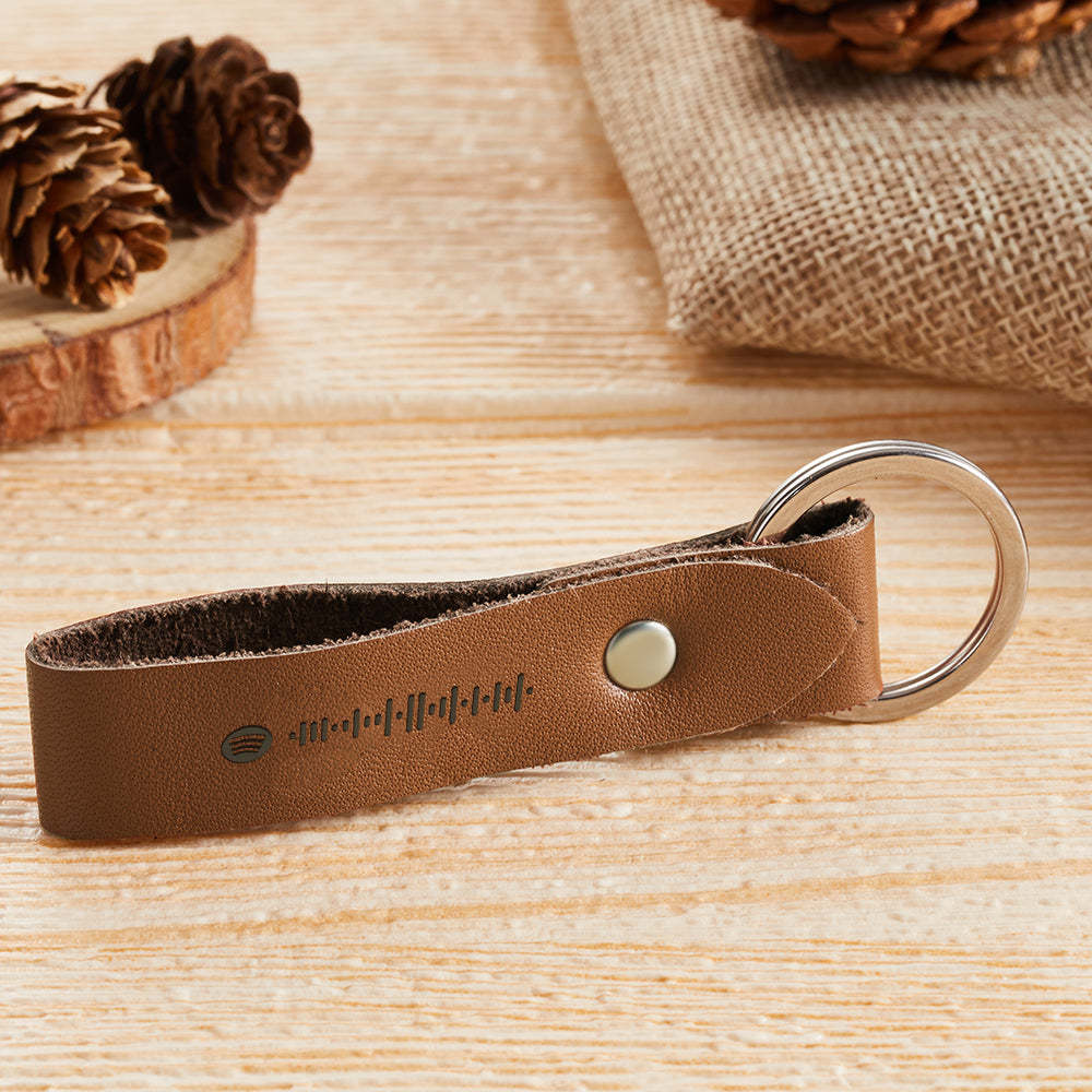 Custom Scannable Spotify Code Leather Keychain Personalized Music Song Key Chain Memorial Gifts for Him - soufeelmy