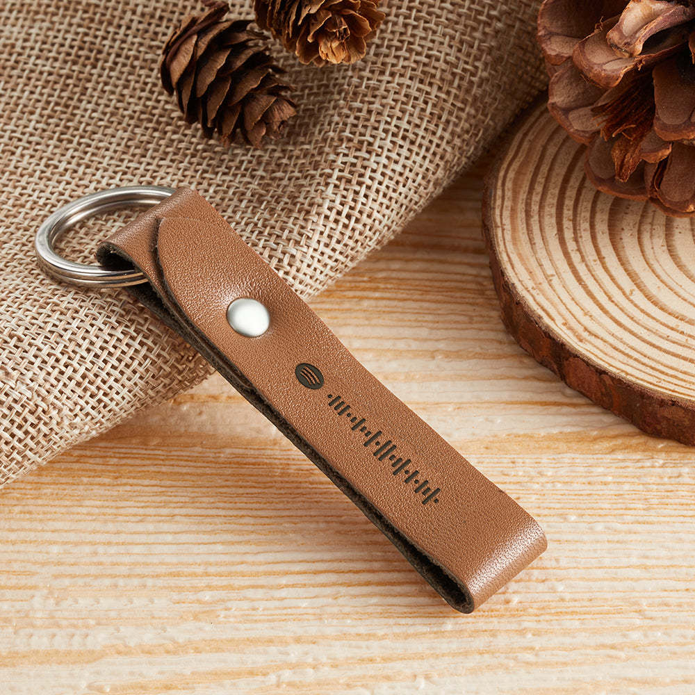Custom Scannable Spotify Code Leather Keychain Personalized Music Song Key Chain Memorial Gifts for Him - soufeelmy