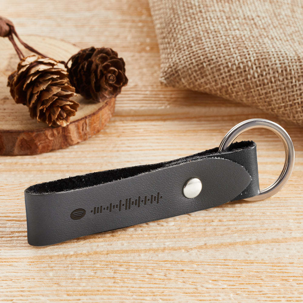 Custom Scannable Spotify Code Leather Keychain Personalized Music Song Key Chain Memorial Gifts for Him - soufeelmy