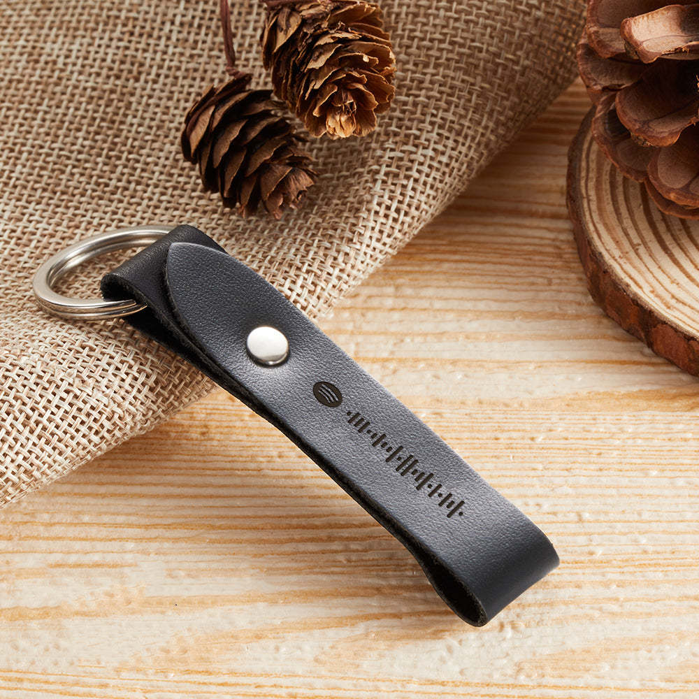 Custom Scannable Spotify Code Leather Keychain Personalized Music Song Key Chain Memorial Gifts for Him - soufeelmy