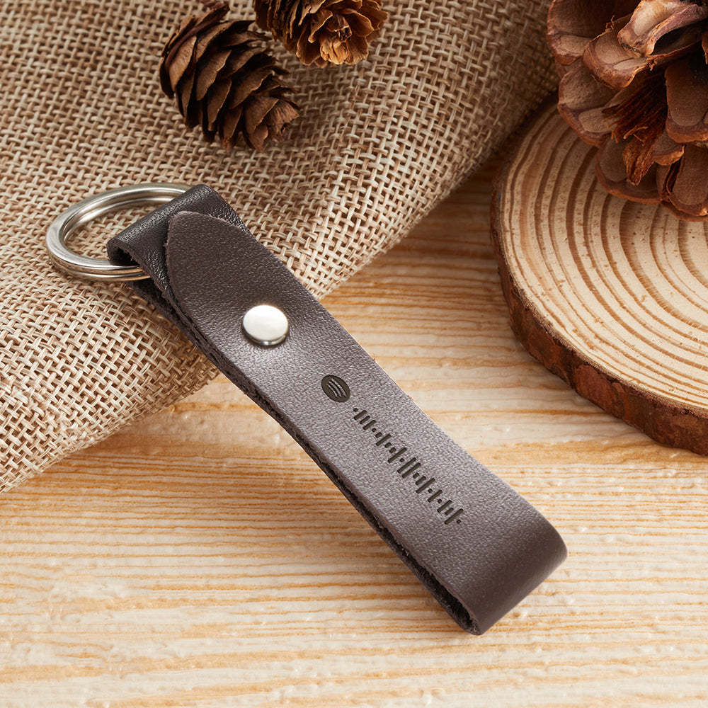 Custom Scannable Spotify Code Leather Keychain Personalized Music Song Key Chain Memorial Gifts for Him - soufeelmy