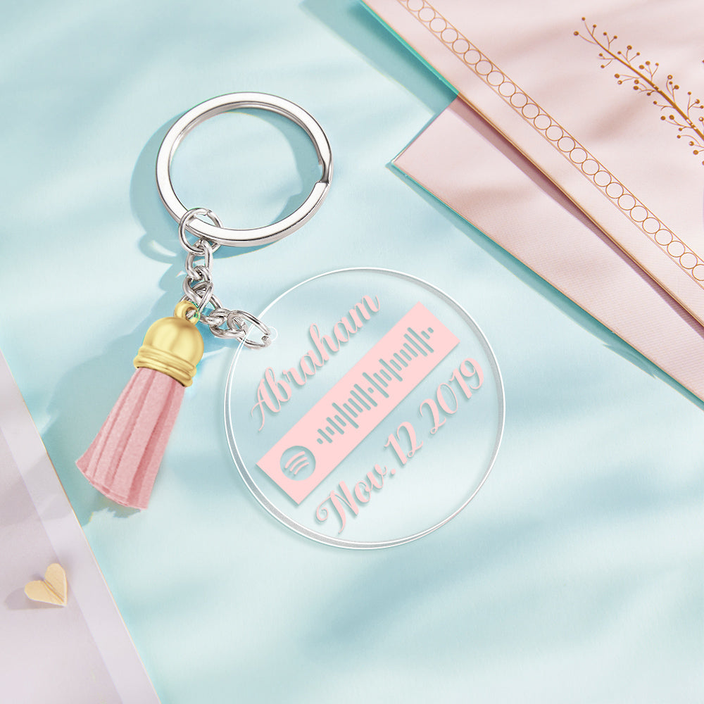 Custom Engraved Spotify Code Keychain Personalized Color Pendant Key Ring Romantic Gifts for Her - soufeelmy