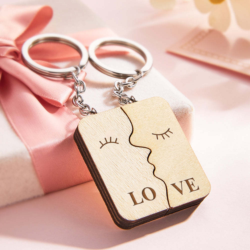 Custom Engraved Keychain Personalized Wooden Couple Keychain Gift for Lover - soufeelmy