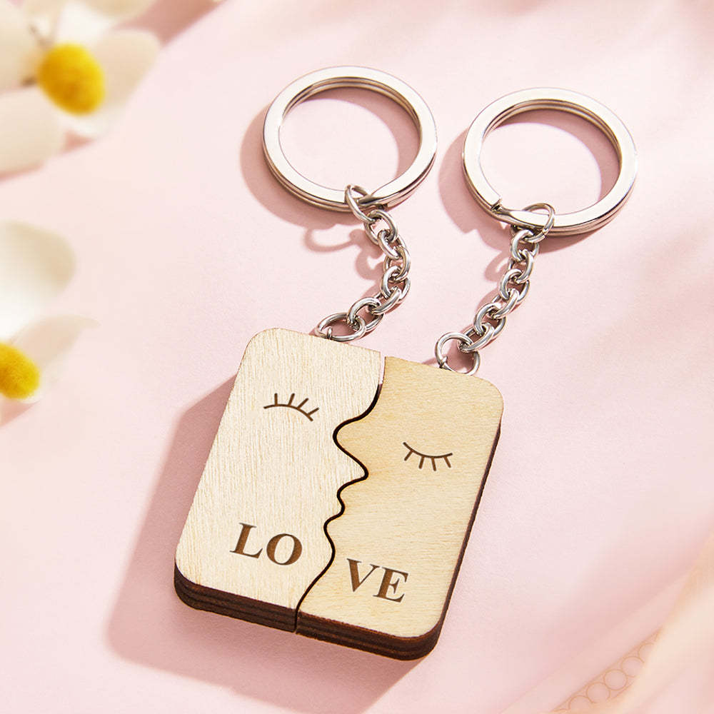 Custom Engraved Keychain Personalized Wooden Couple Keychain Gift for Lover - soufeelmy
