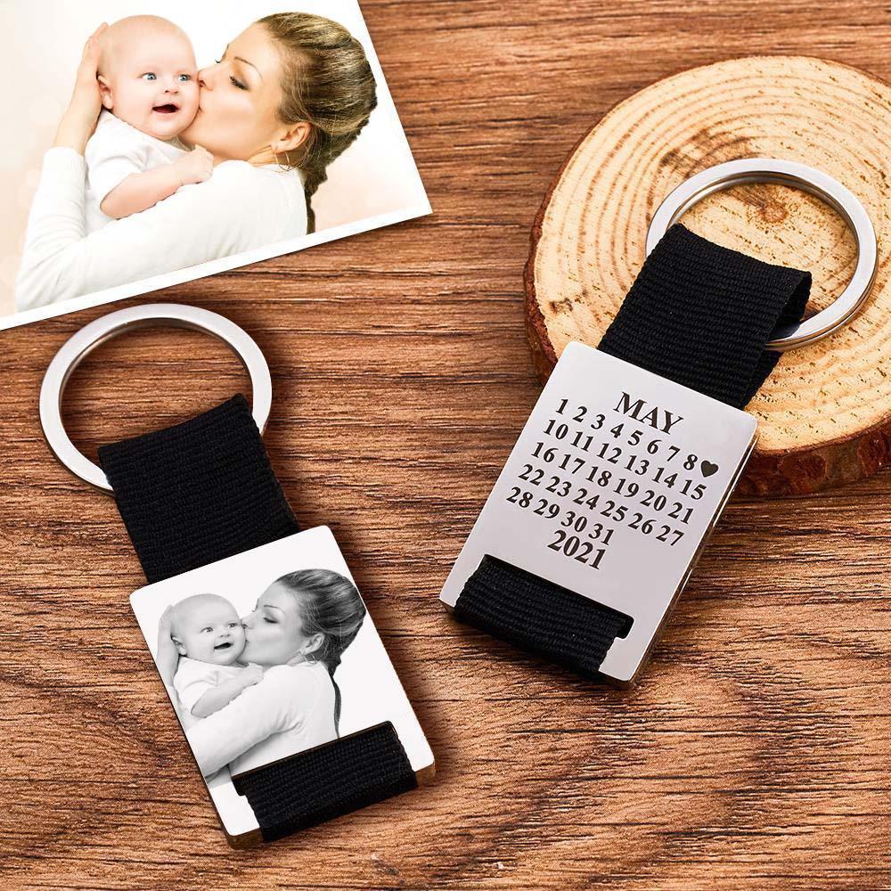 Custom Photo Engraved Calendar Key Chain Keyring Gift for Valentine's Day Gift For Him - soufeelmy