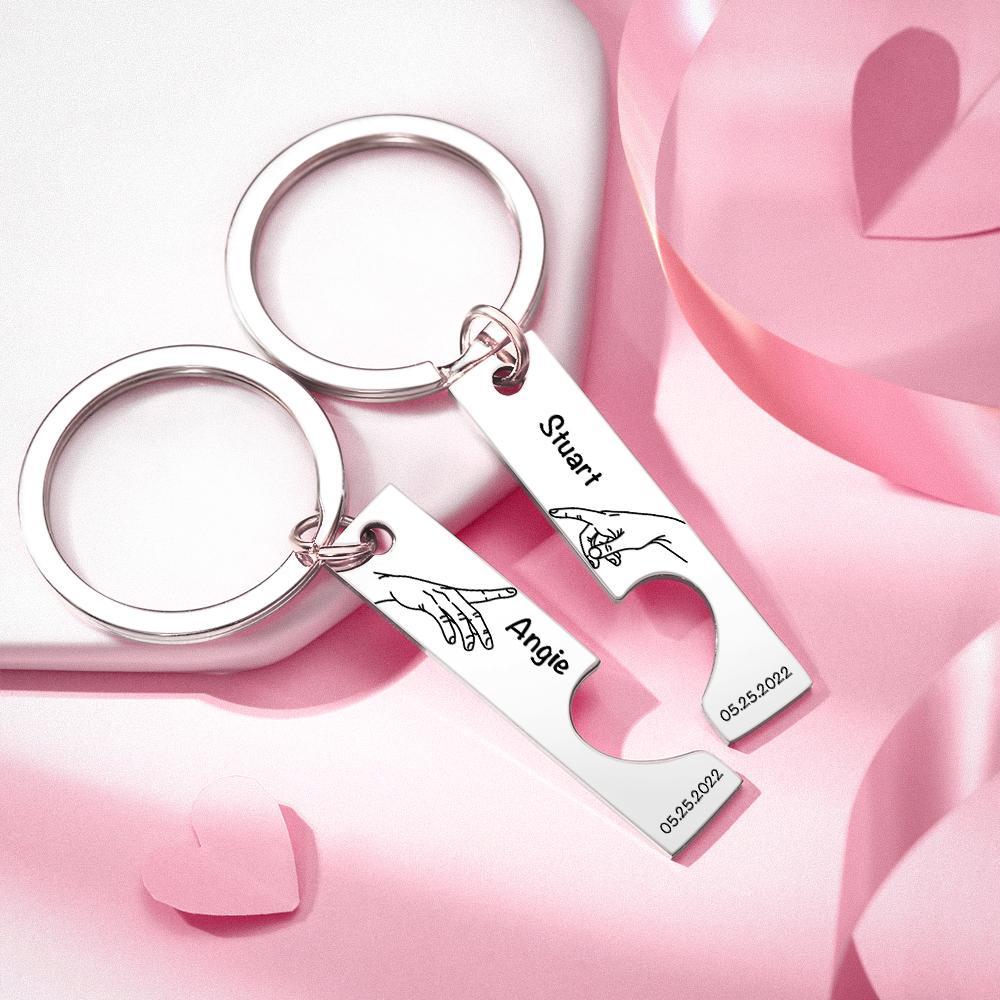 Custom Keychain Stainless Steel keyring Engraved Keychain Personalized Bar Keychain Couple Keychain Wedding Key Ring Gift for Anniversary - soufeelmy
