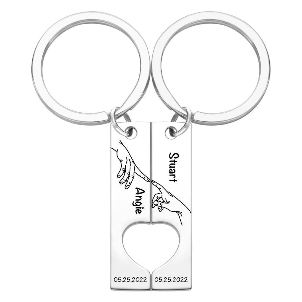 Custom Keychain Stainless Steel keyring Engraved Keychain Personalized Bar Keychain Couple Keychain Wedding Key Ring Gift for Anniversary - soufeelmy
