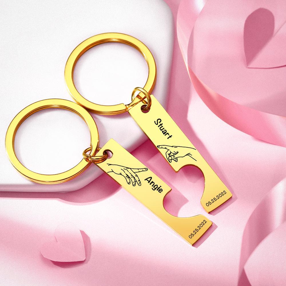Custom Keychain Stainless Steel keyring Engraved Keychain Personalized Bar Keychain Couple Keychain Wedding Key Ring Gift for Anniversary - soufeelmy