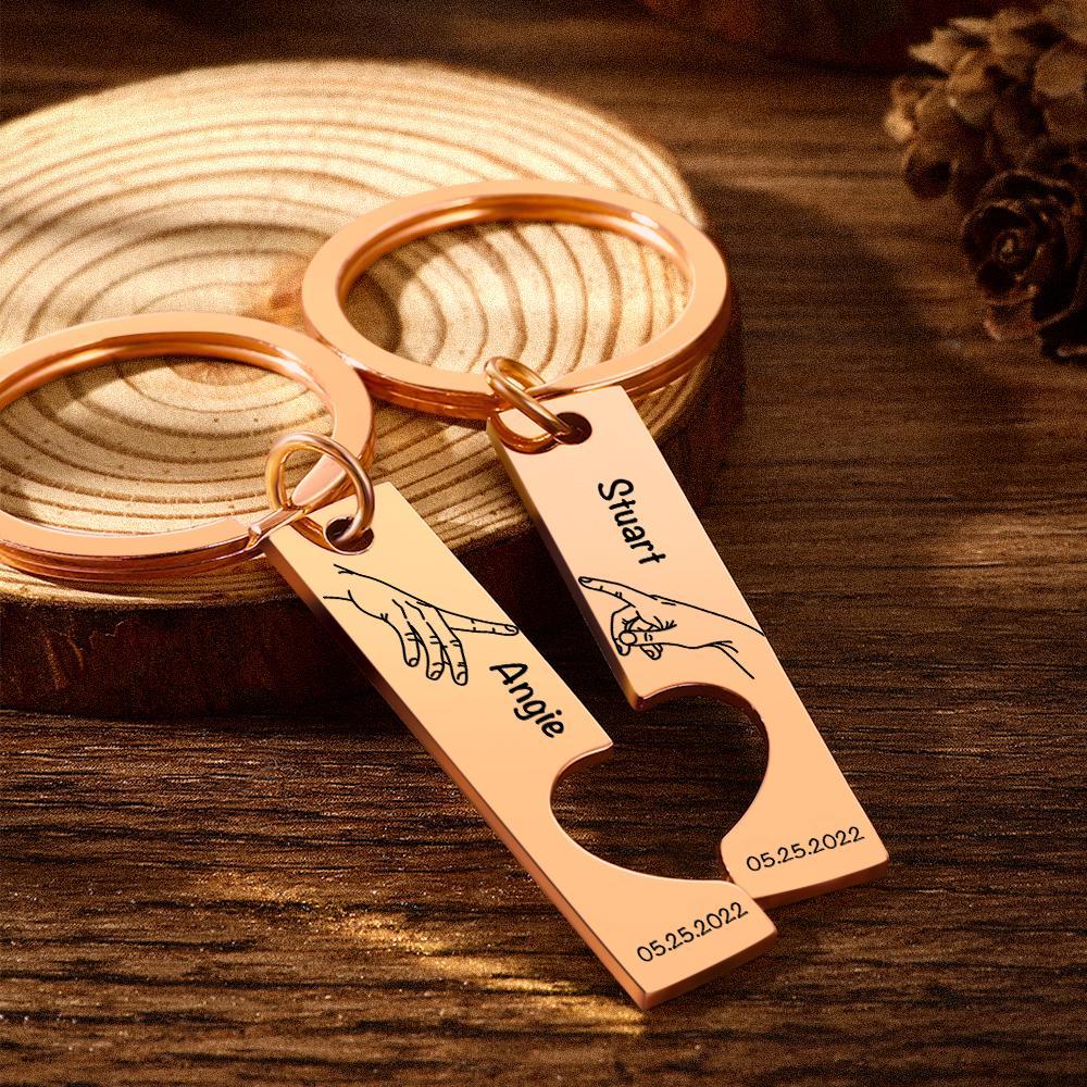 Custom Keychain Stainless Steel keyring Engraved Keychain Personalized Bar Keychain Couple Keychain Wedding Key Ring Gift for Anniversary - soufeelmy