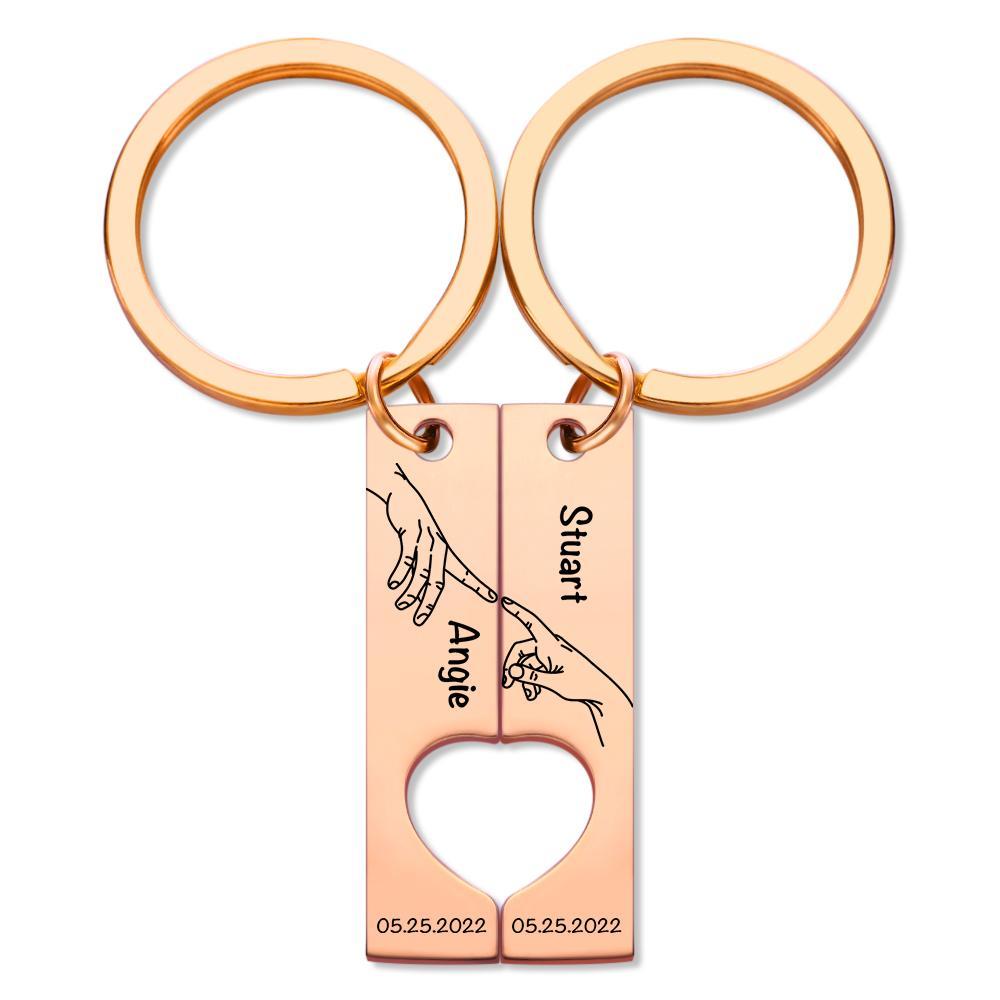 Custom Keychain Stainless Steel keyring Engraved Keychain Personalized Bar Keychain Couple Keychain Wedding Key Ring Gift for Anniversary - soufeelmy