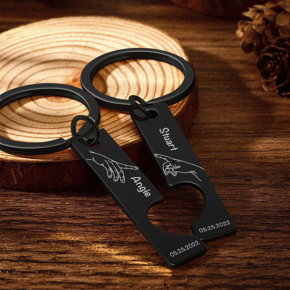 Custom Keychain Stainless Steel keyring Engraved Keychain Personalized Bar Keychain Couple Keychain Wedding Key Ring Gift for Anniversary - soufeelmy