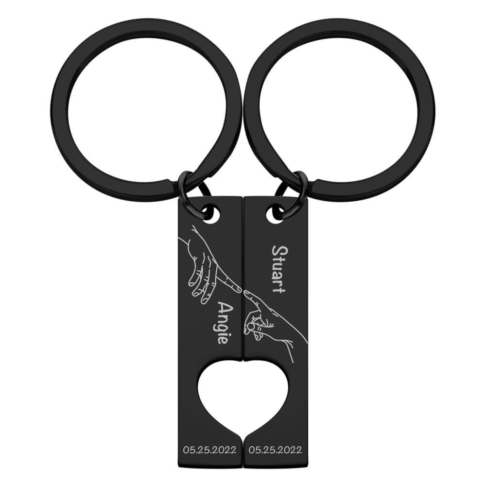 Custom Keychain Stainless Steel keyring Engraved Keychain Personalized Bar Keychain Couple Keychain Wedding Key Ring Gift for Anniversary - soufeelmy