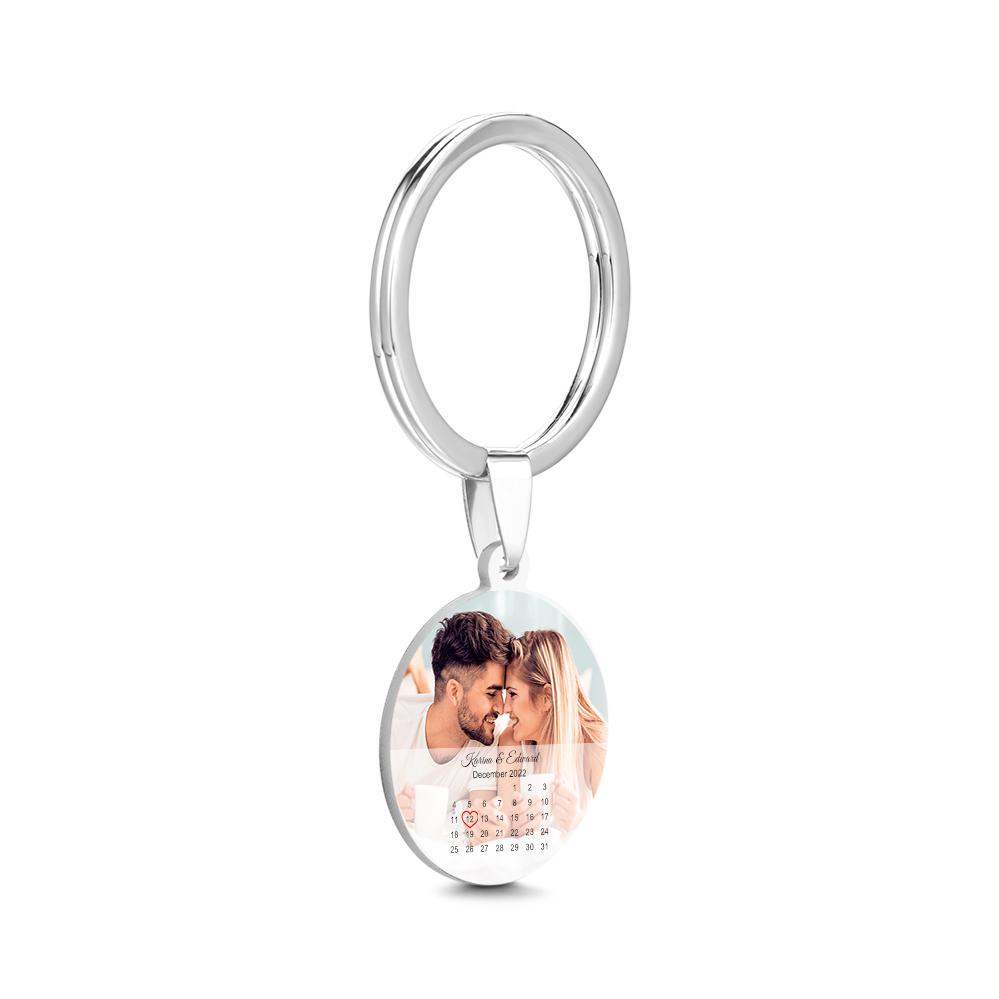 Custom Round Calendar Tag Photo Keychain Memorial Gifts for Couple - soufeelmy