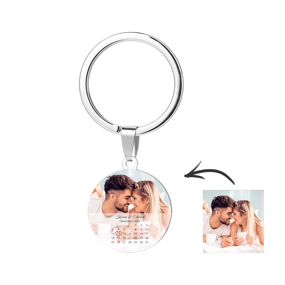 Custom Round Calendar Tag Photo Keychain Memorial Gifts for Couple - soufeelmy