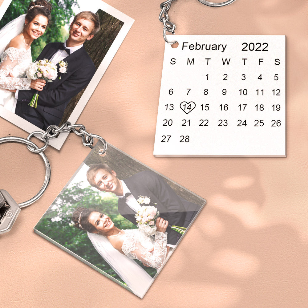 Custom Double Sided Acrylic Calendar Keychain Personalized Photo Keychain Birthday Christmas Gift for Lover - soufeelmy