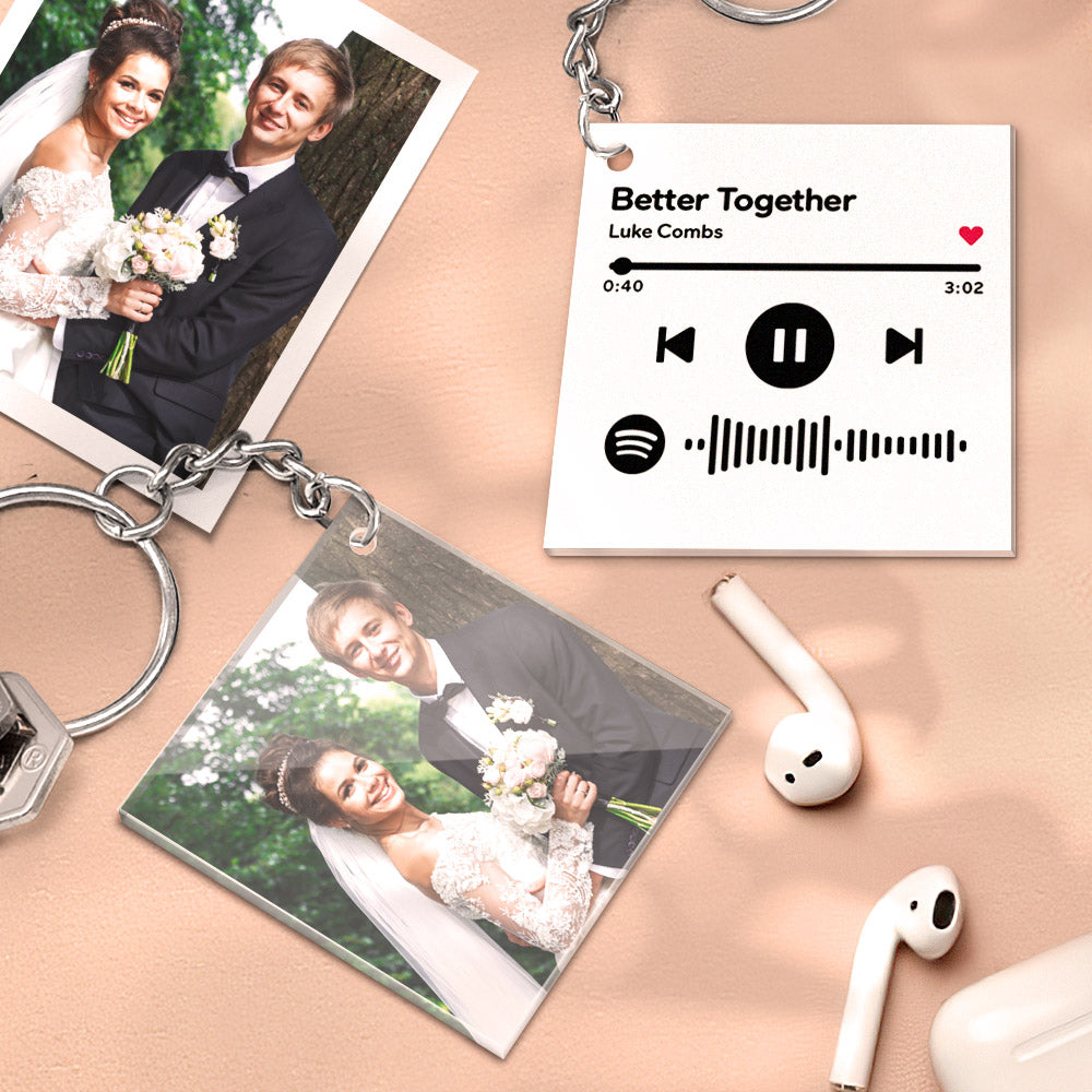 Custom Double Sided Acrylic Spotify Keychain Personalized Photo Scannable Keychain Birthday Christmas Gift for Lover - soufeelmy