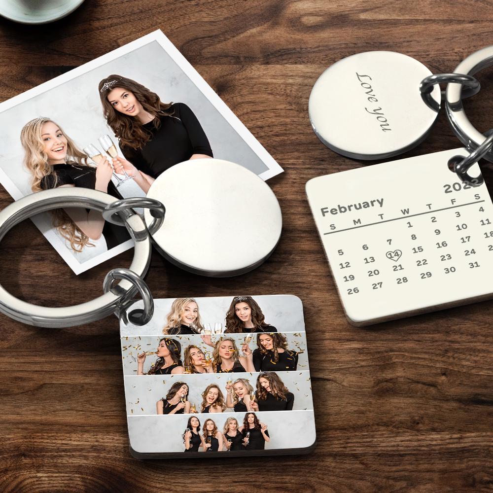 Personalized Custom Photo Engraved Calendar Collage Photo Painting Keyring Father's Day Gift - soufeelmy