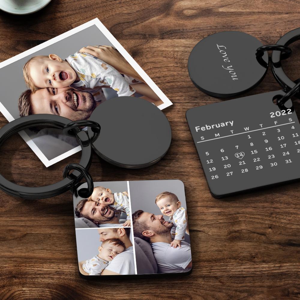 Personalized Custom Photo Engraved Calendar Collage Photo Painting Keyring Father's Day Gift - soufeelmy