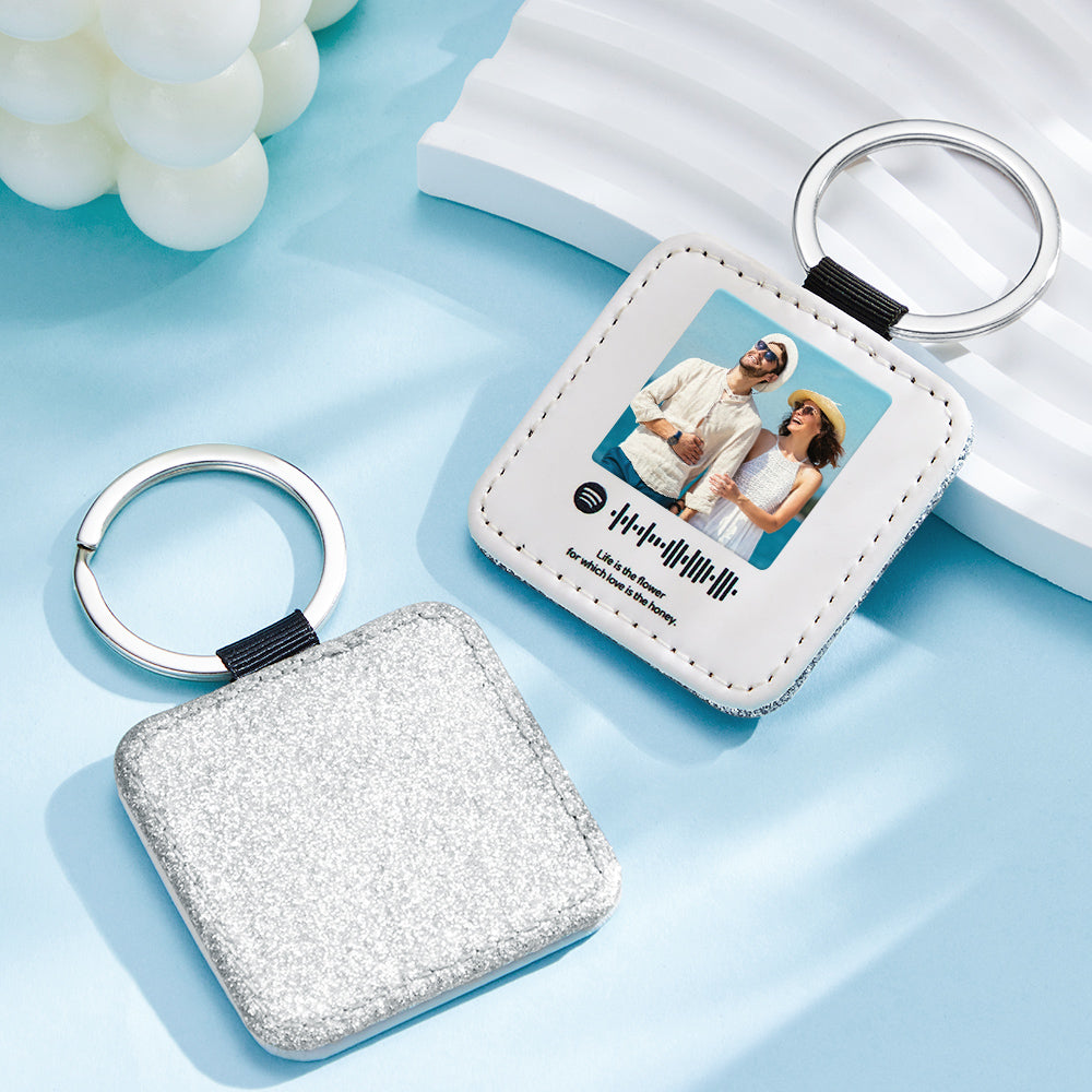 Custom Keychains Scannable Spotify Code Leather Sequins Gifts - soufeelmy