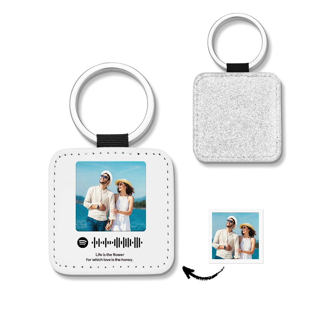 Custom Keychains Scannable Spotify Code Leather Sequins Gifts - soufeelmy