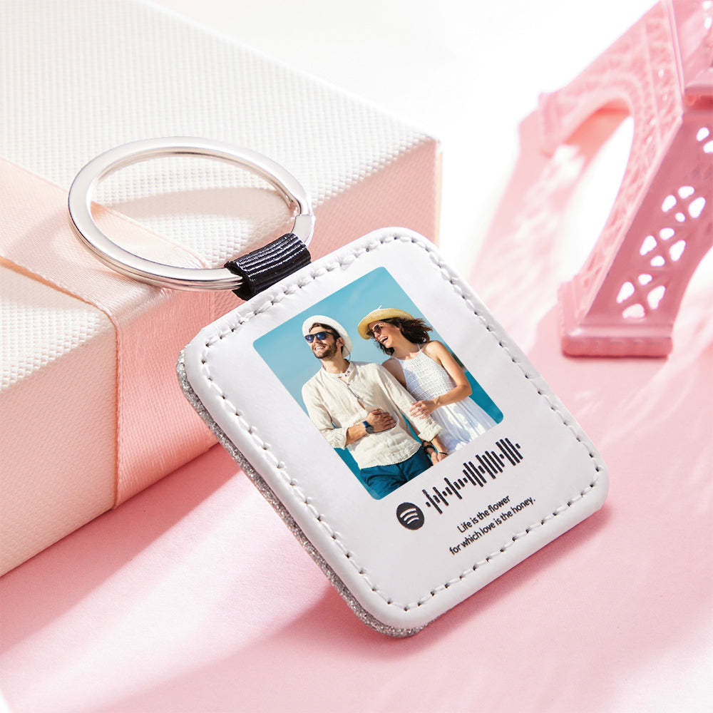Custom Keychains Scannable Spotify Code Leather Sequins Gifts - soufeelmy