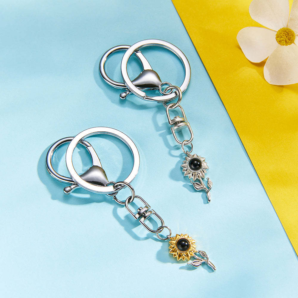 Custom Photo Projection Keychain Personalized Sunflower Photo Keychain Gift for Friend - soufeelmy