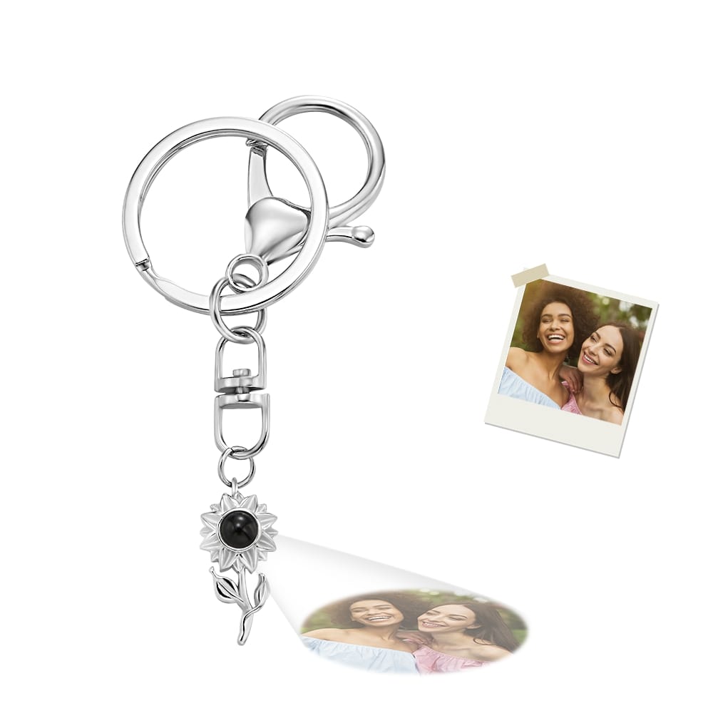 Custom Photo Projection Keychain Personalized Sunflower Photo Keychain Gift for Friend - soufeelmy