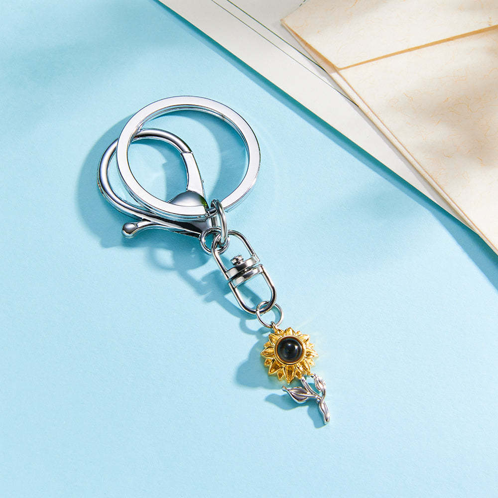 Custom Photo Projection Keychain Personalized Sunflower Photo Keychain Gift for Friend - soufeelmy