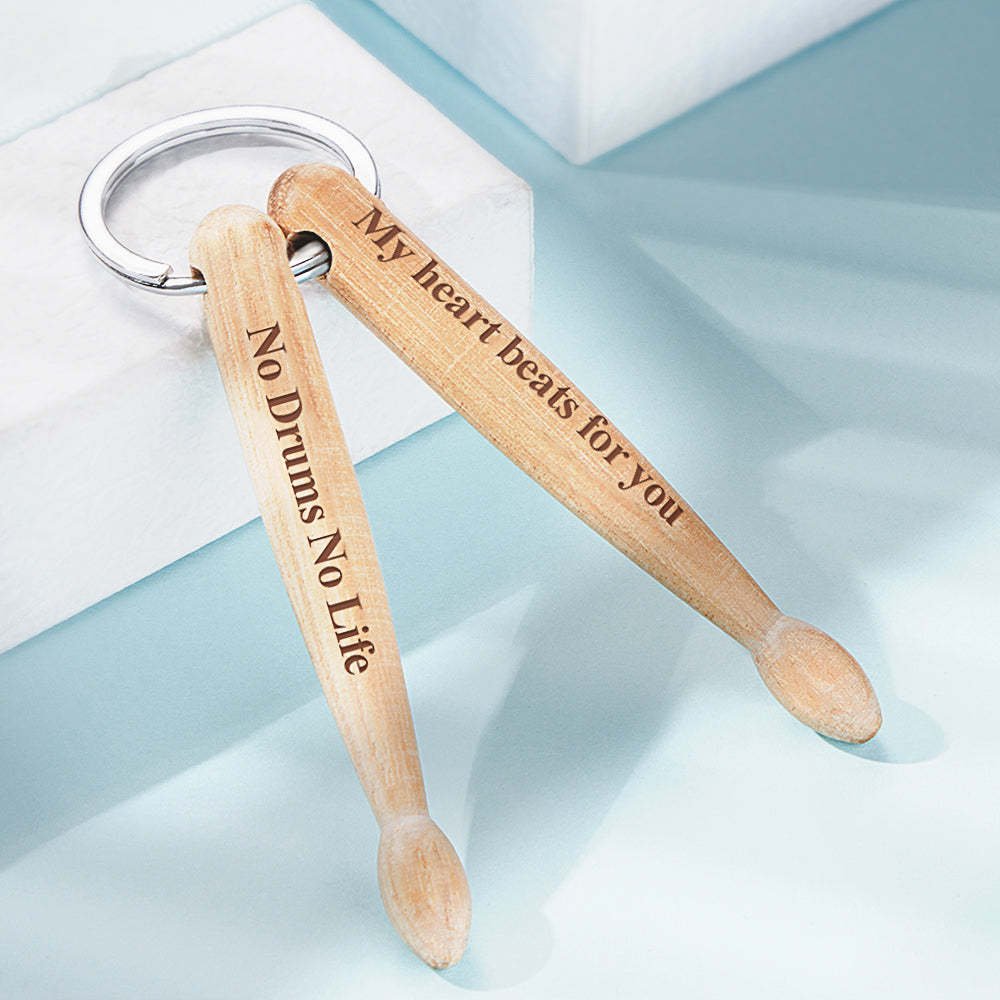 Custom Engraved Keychain Personalized Wooden Drumstick Keychain Creative Gift for Drummers - soufeelmy