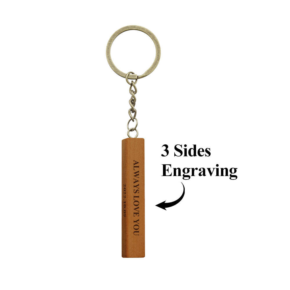 Custom Engraved Keychain Personalized 3 Sided Engraved Wooden Keychain Anniversary Gift - soufeelmy