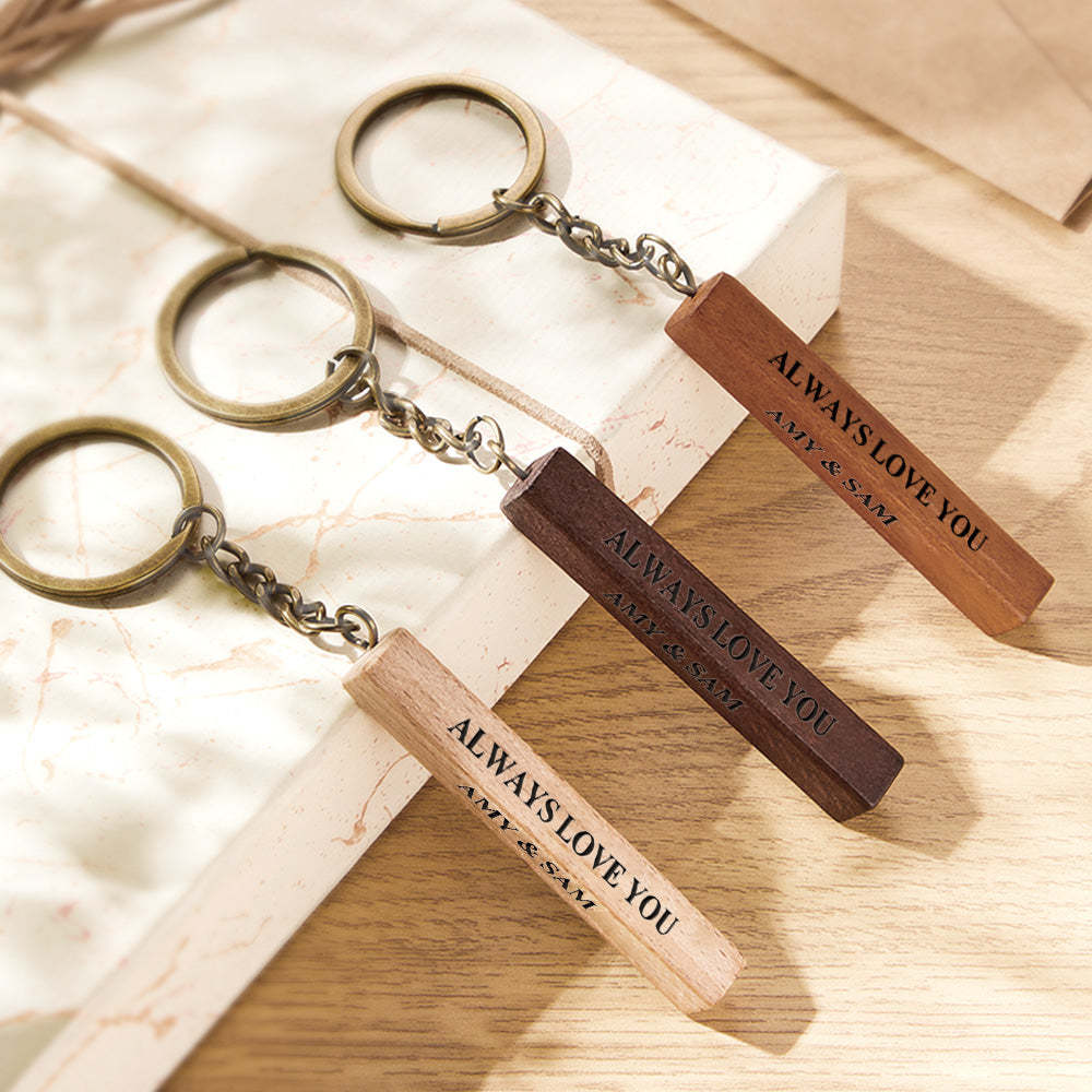 Custom Engraved Keychain Personalized 3 Sided Engraved Wooden Keychain Anniversary Gift - soufeelmy