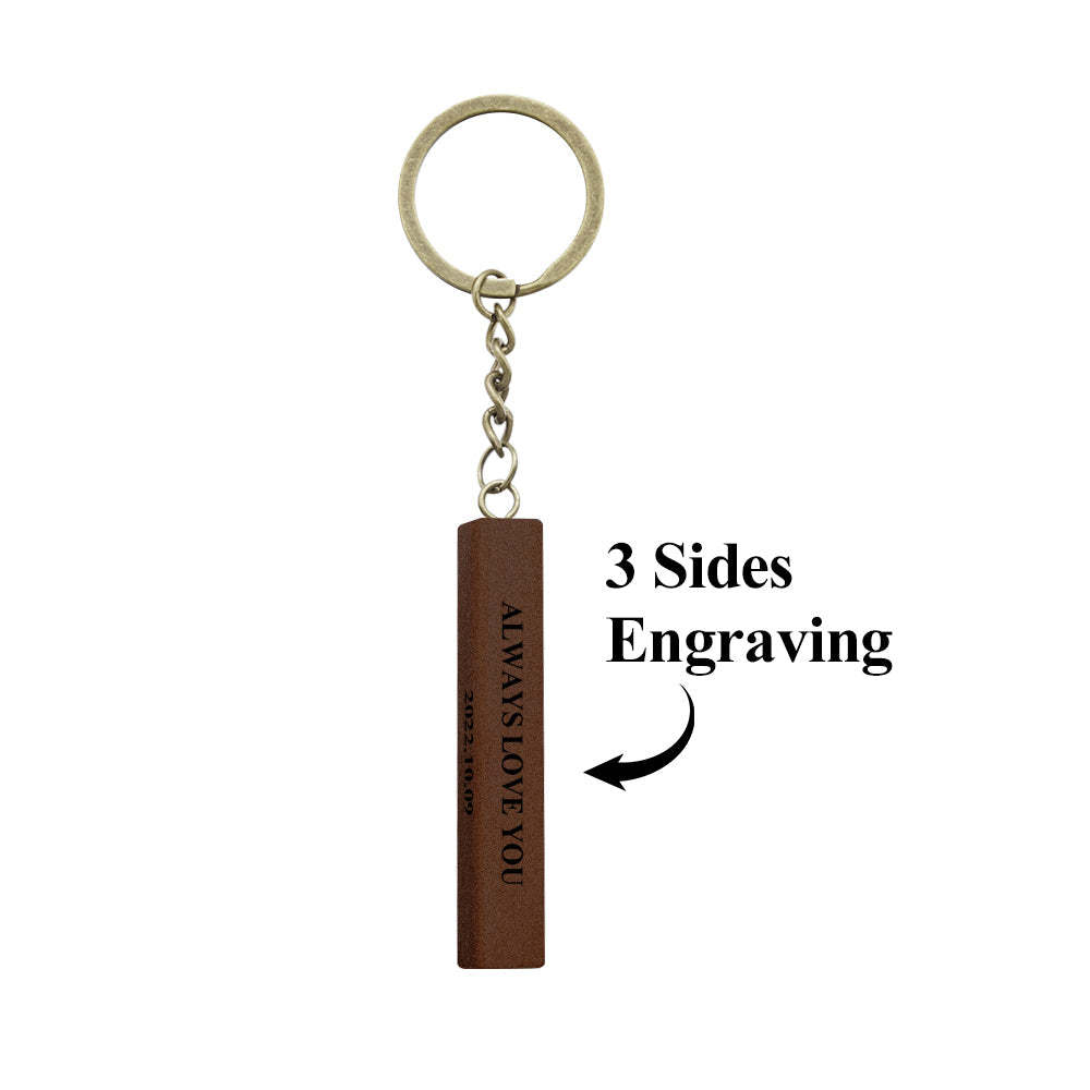 Custom Engraved Keychain Personalized 3 Sided Engraved Wooden Keychain Anniversary Gift - soufeelmy