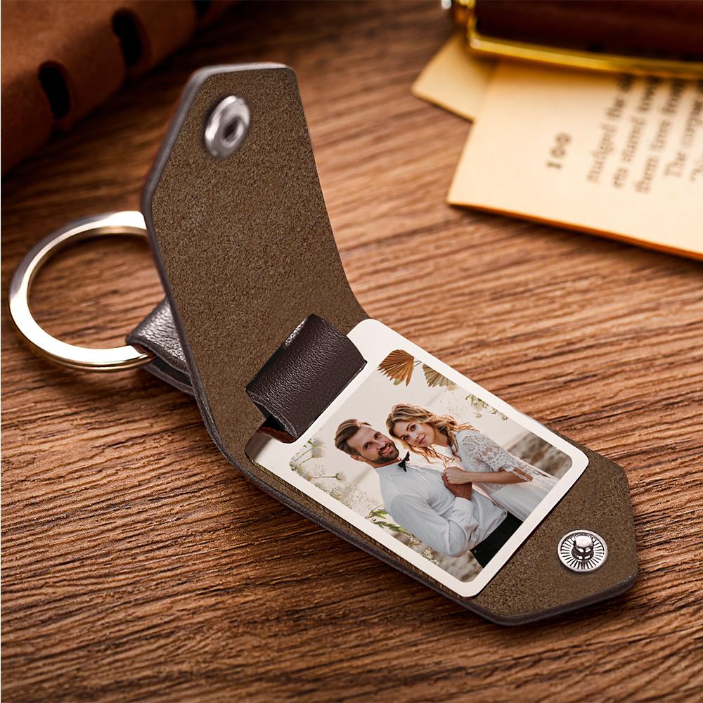Custom Photo Keychain Engraved Keychains Leather Gifts for Couple - soufeelmy
