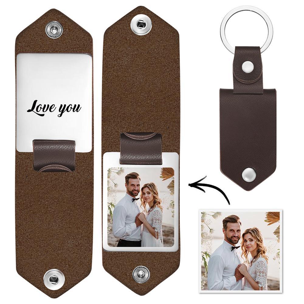Custom Photo Keychain Engraved Keychains Leather Gifts for Couple - soufeelmy
